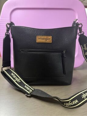 Wrangler Black Crossbody Bag with Logo Patch and Branded Strap